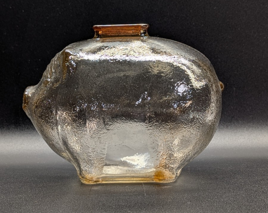 Vintage Amber Hocking Glass Co. Marigold Piggy Bank, Coin Bank, 6.5" x 4.5"