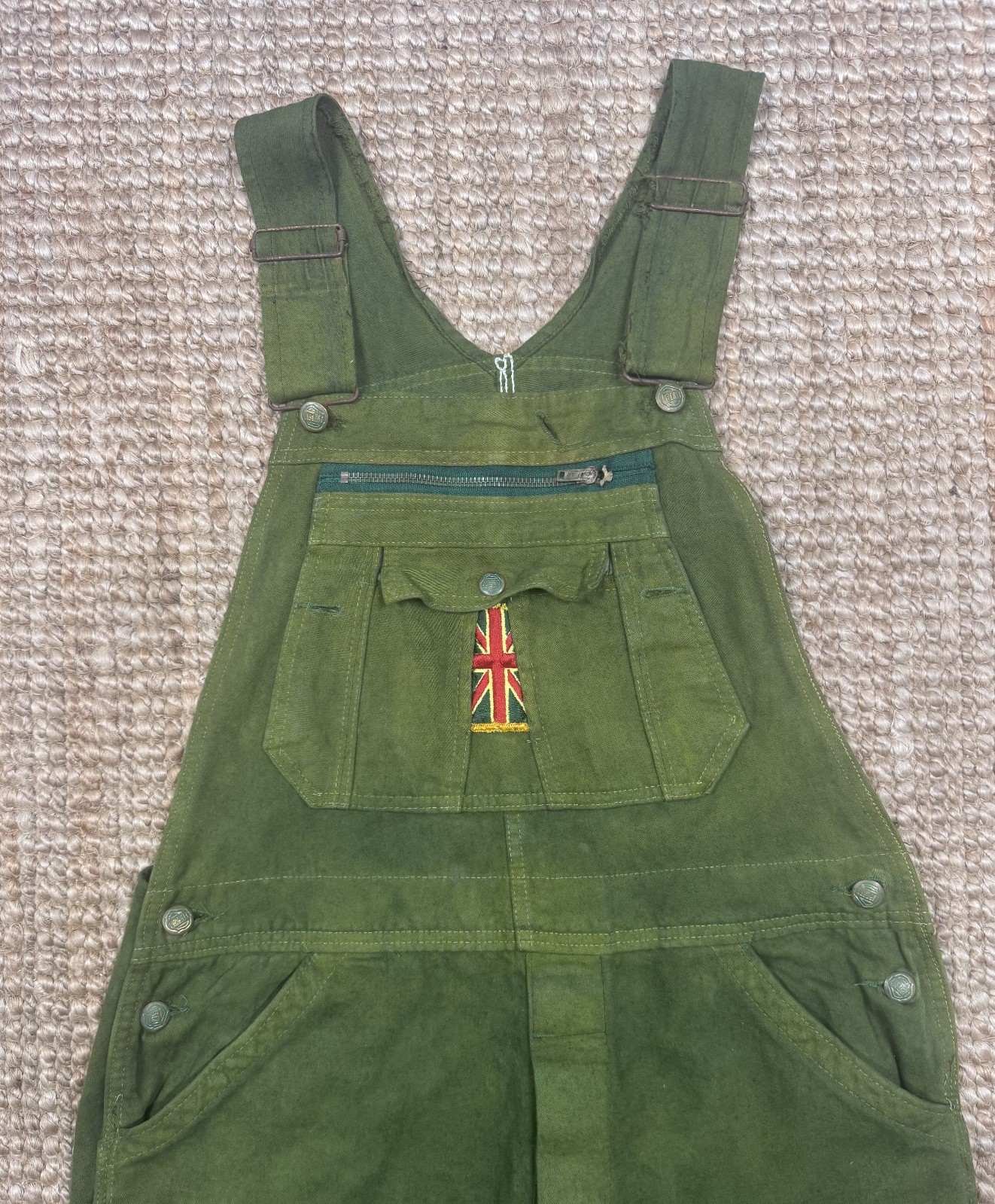 Green Liberty overalls 34 x 30 British Union Jack flag