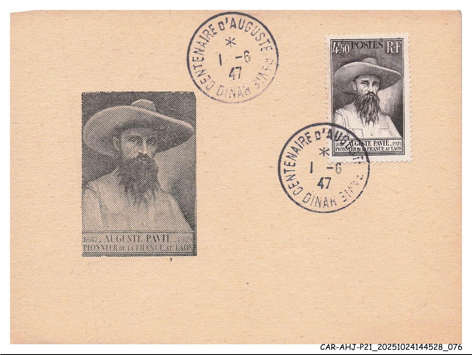 CAR-AHJP21-1091-CARD-MAXIMUN - Auguste Pavie - 1947