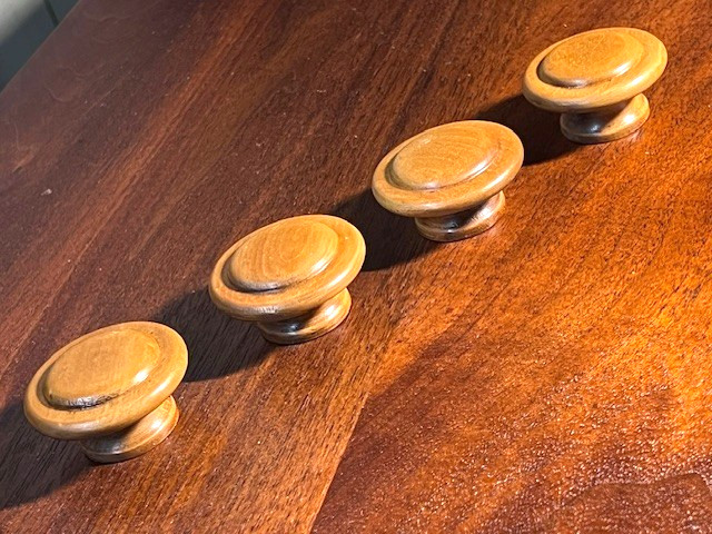 Vintage 1  3/4" Maple Mushroom Cabinet knobs, Set of 4 ,Restored, Exc + Cond