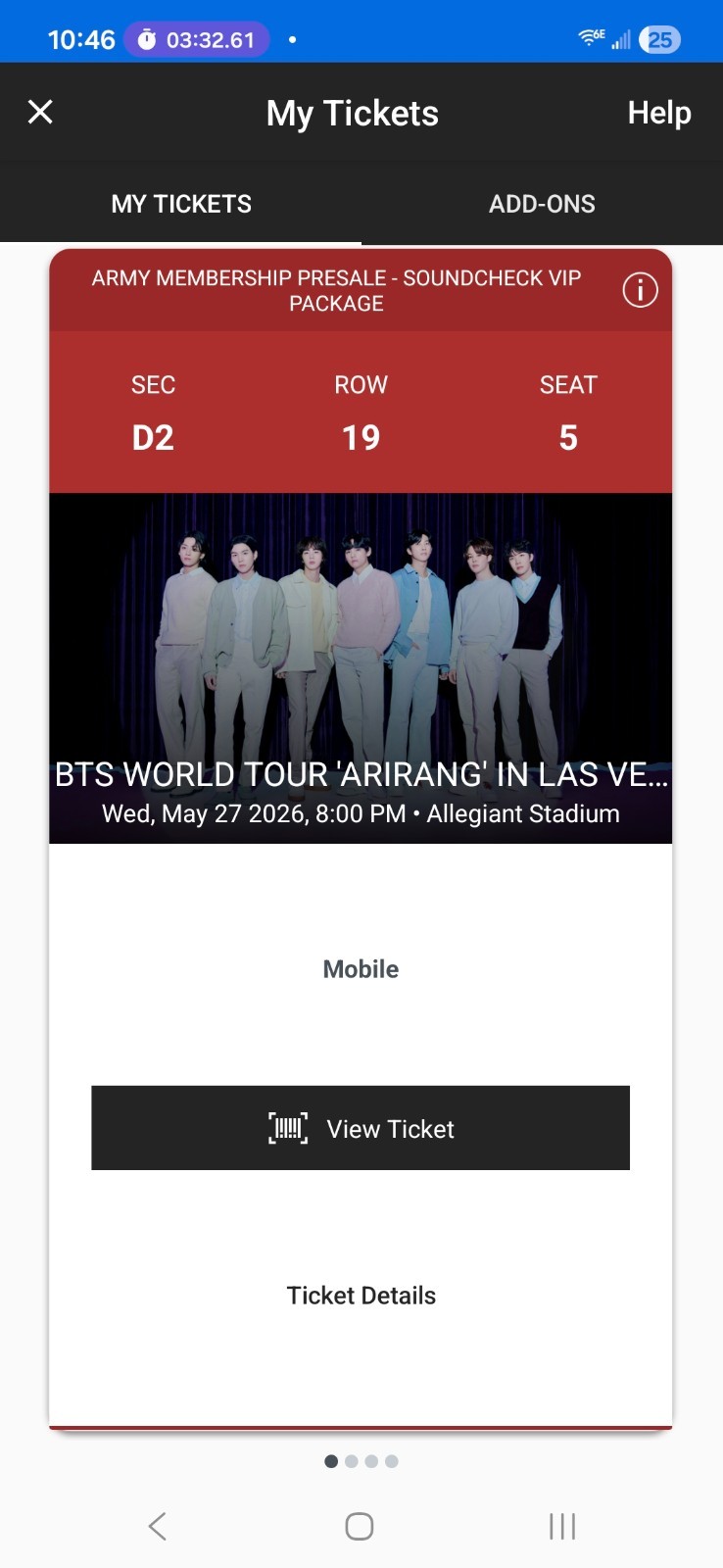 BTS Concert (Soundcheck VIP*) 2 Floor tickets - Las Vegas Wed May 27, 2026
