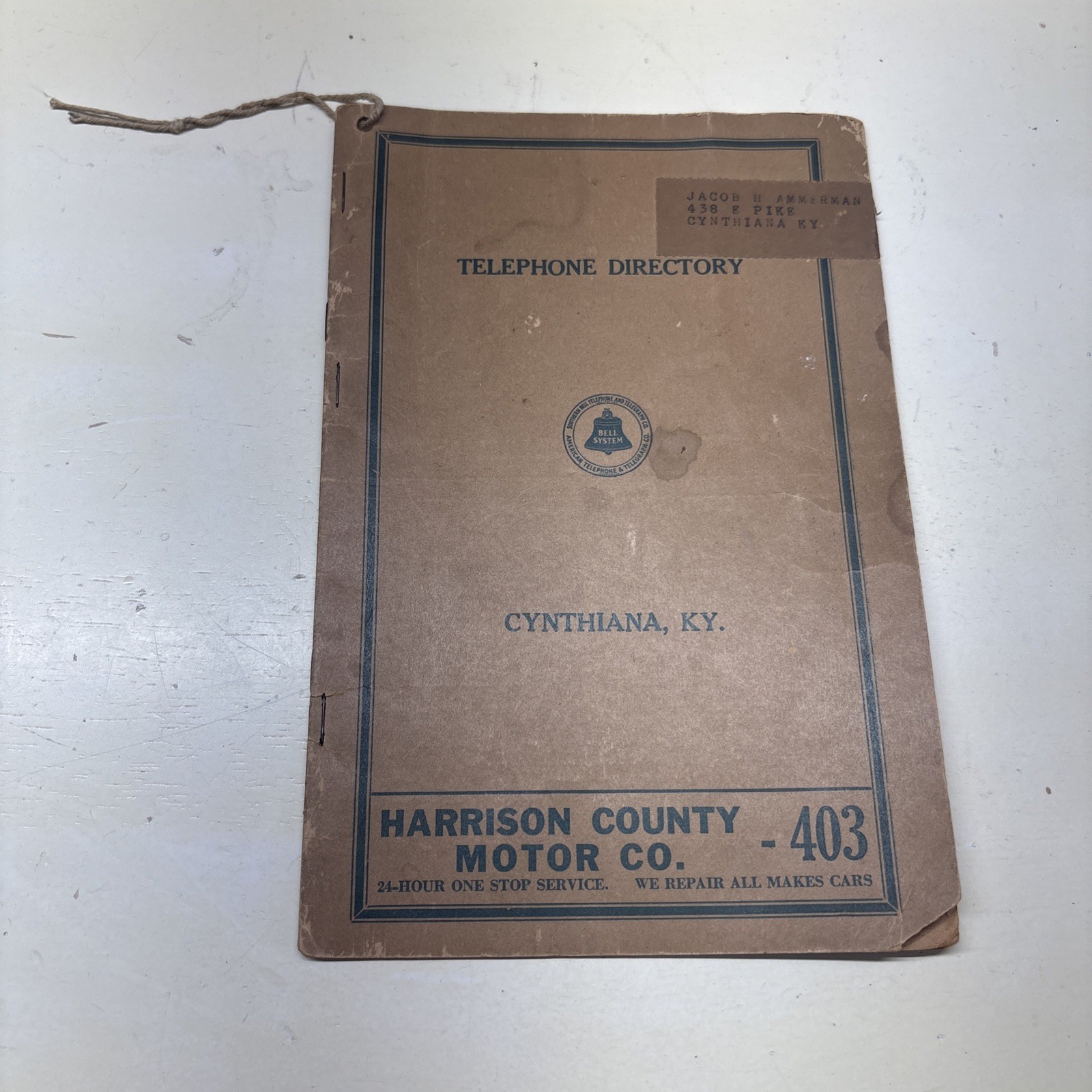 1938 Cynthiana Harrison County Kentucky Phone Book Telephone Directory