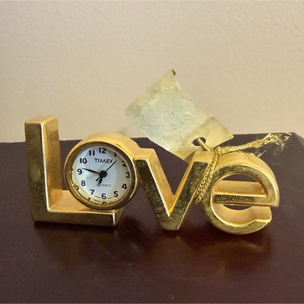Timex Gold Metal Desk Clock Quartz Analog Modern 'Love' Word Design