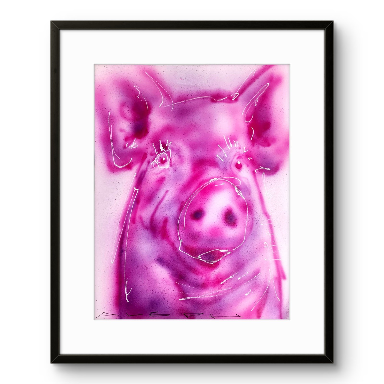 Aleph Original Art Pig 14x11 Abstract Expressionist Painting Gallery Paper