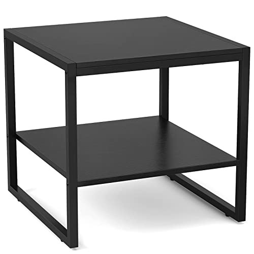  20 Inch Square Side Table Modern Night Stand with 2-Tier Black End Table