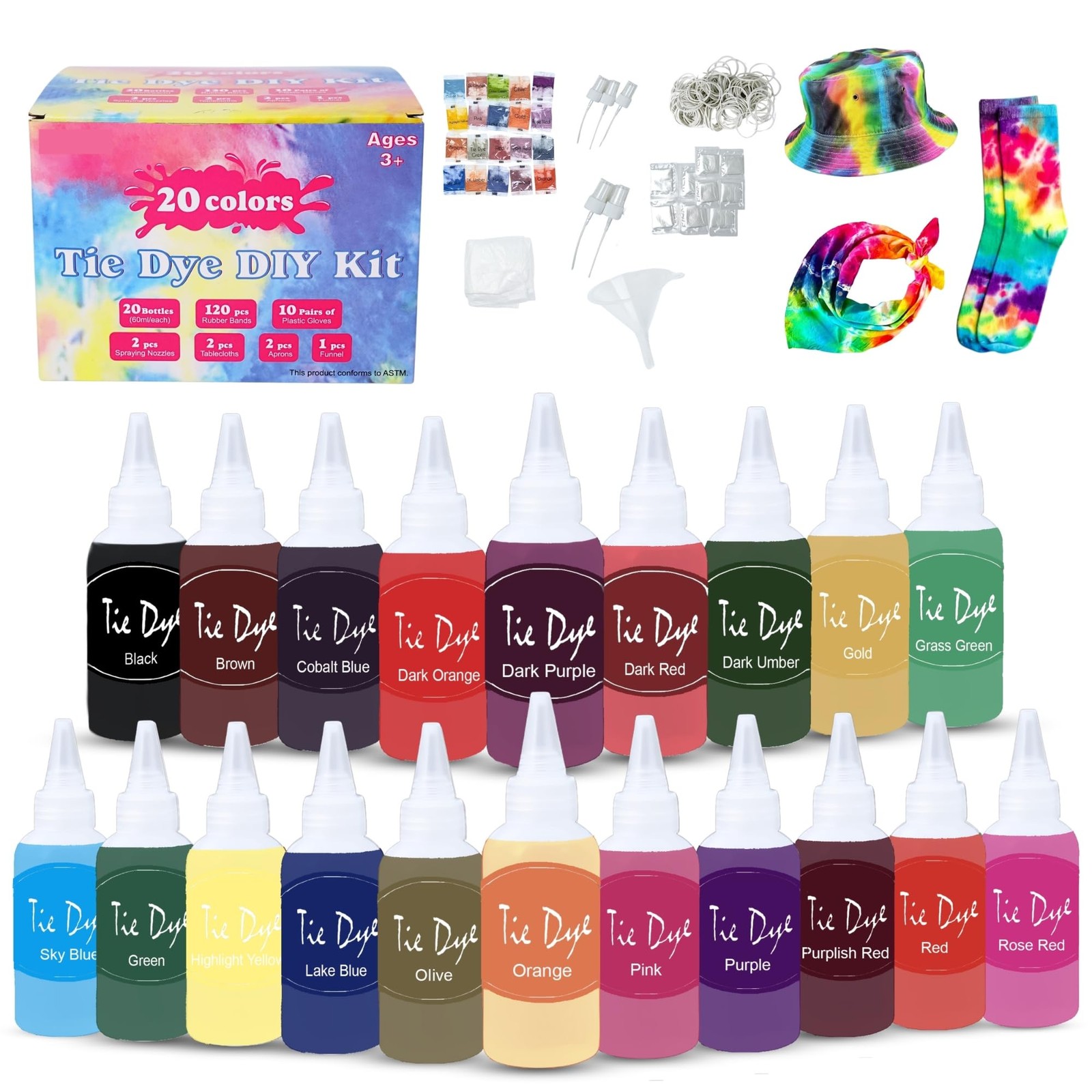 Tie Dye Kit for Kids & Adults - Complete DIY Tie Dye Set w/Tie Dye Powder in ...
