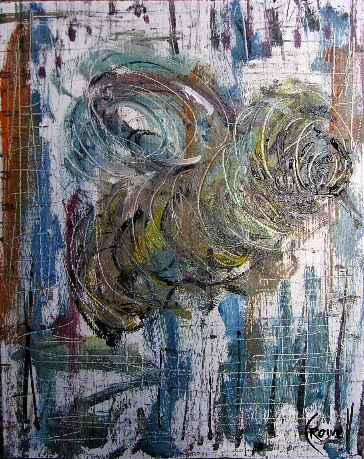 BUZZ BEE 8x10 abstract NEW bug WOOD art original oil painting signed CROWELL 