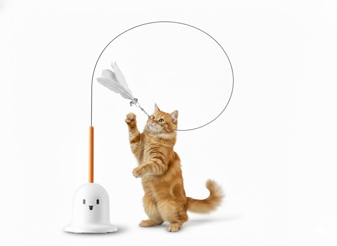 Cat Teaser Wand Toy with Super Strong Suction Cup - 2-in-1 Interactive White 