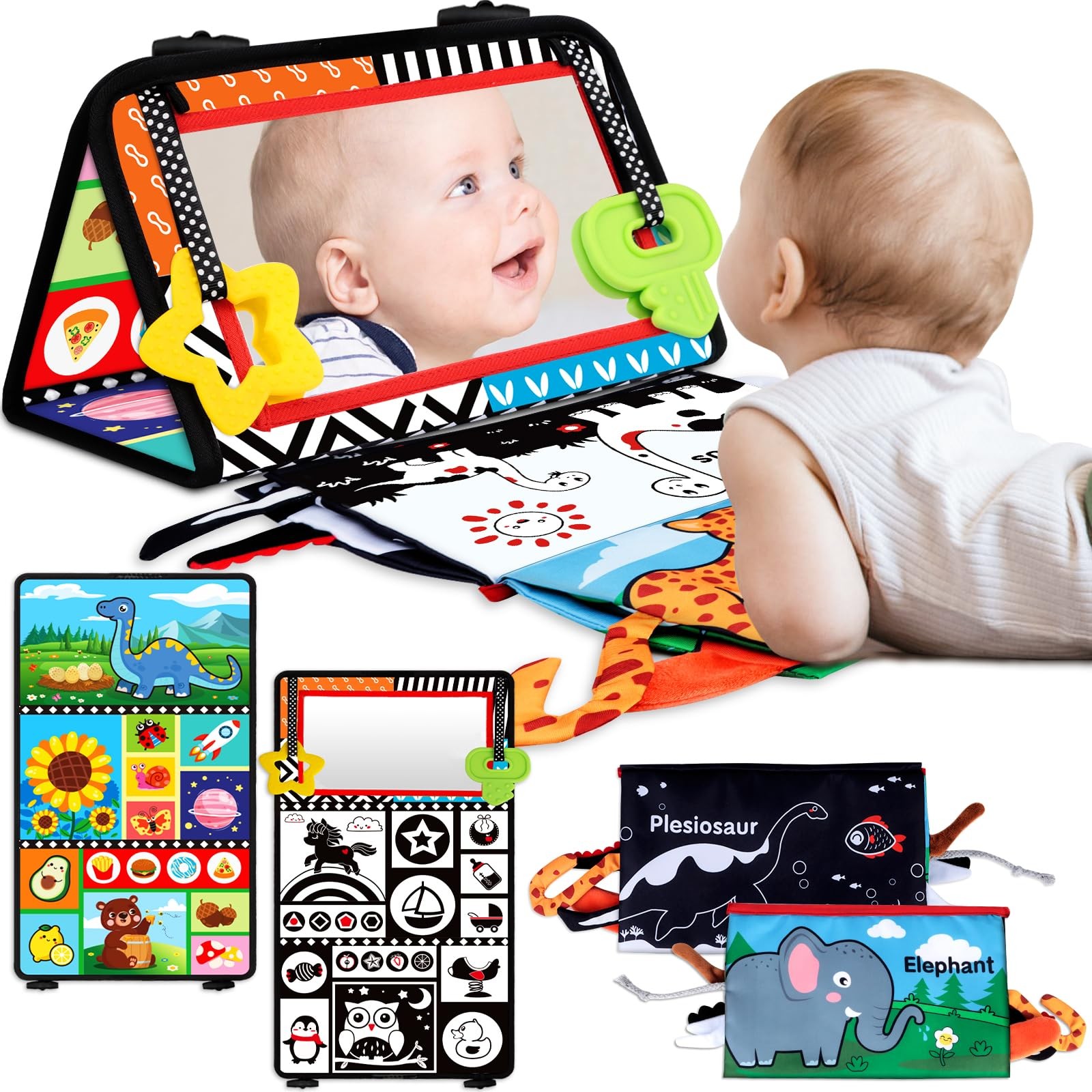 Tummy Time Baby Mirror Toys 0-6 6-12 Months - Montessori Infant Toys Developm...