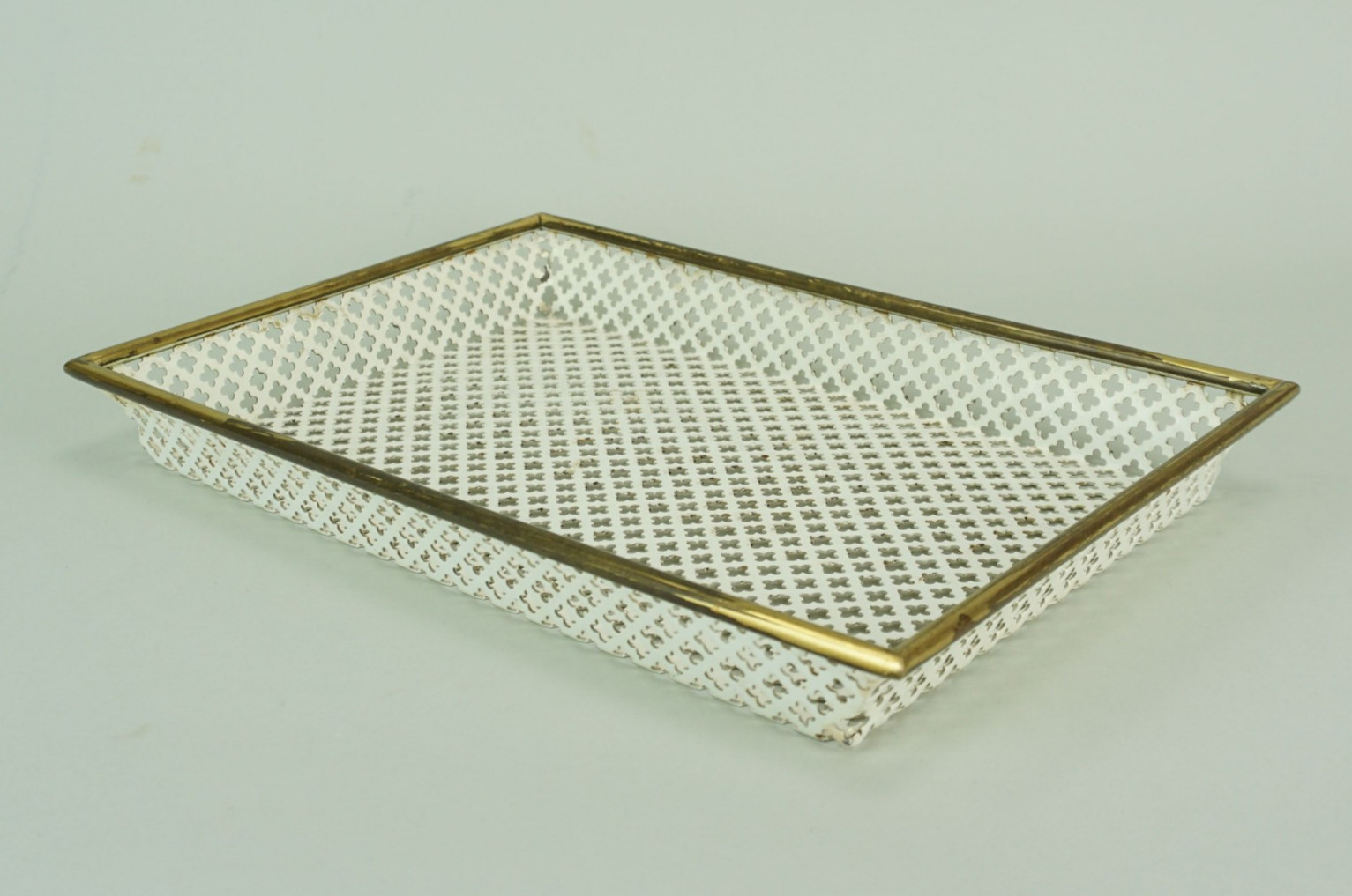 mid century modern TRAY, perforated metal and brass, attr. to mathieu matégot