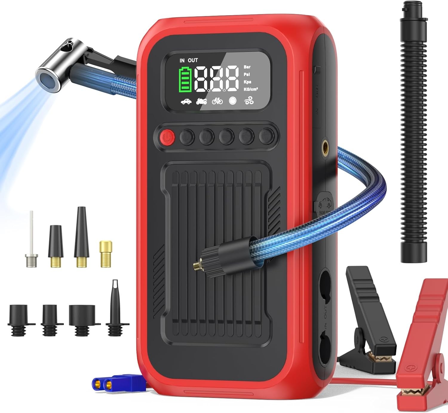 Tire Inflator Portable Air Compressor, 12V Car Jump Starter, 150PSI & 28000mAh A