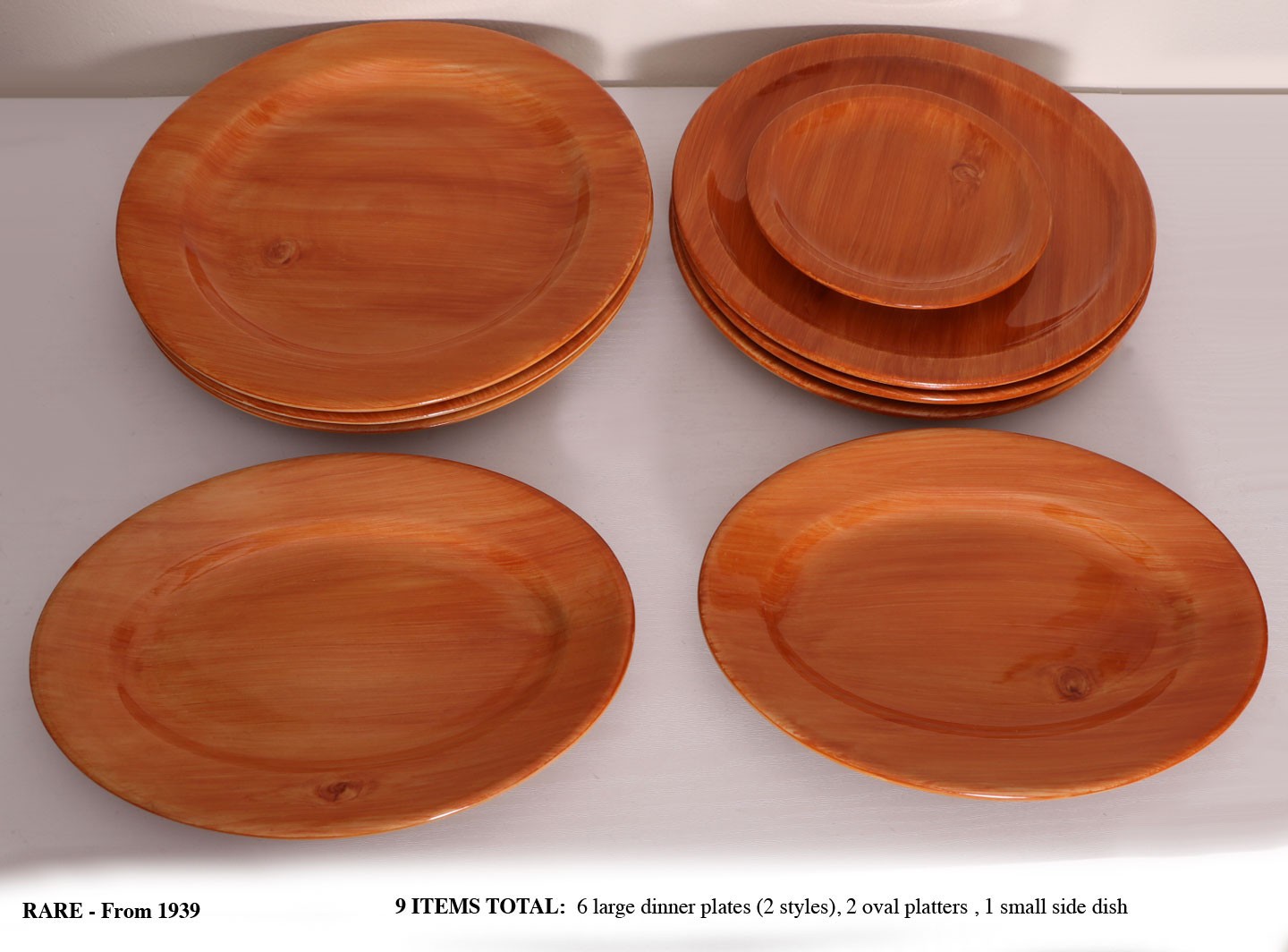 1939 Buffalo China Natural Wood Design Cafe Au Lait Restaurant ware LOT 4 plates