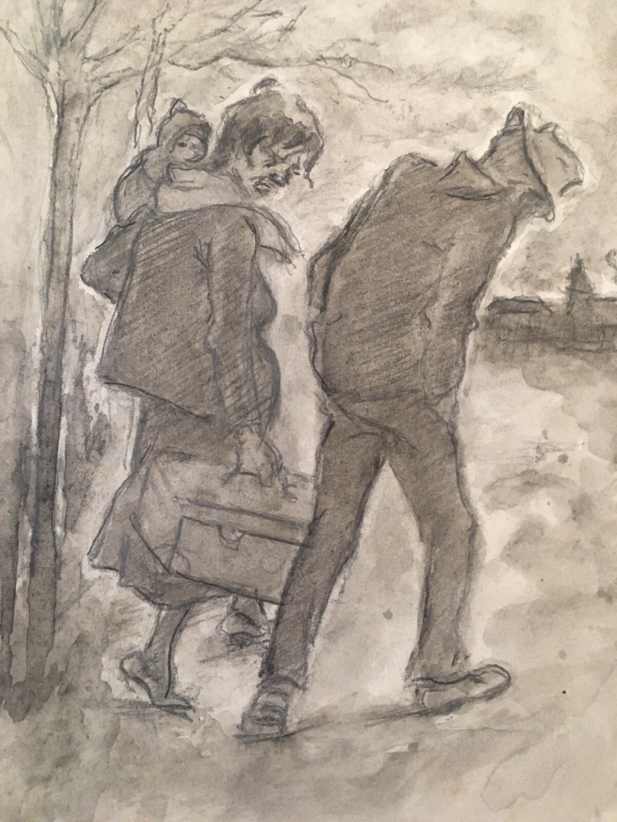 Very Nice Drawing Ink Lavis Watercolour Albert Jarach Exodus Exile 1950