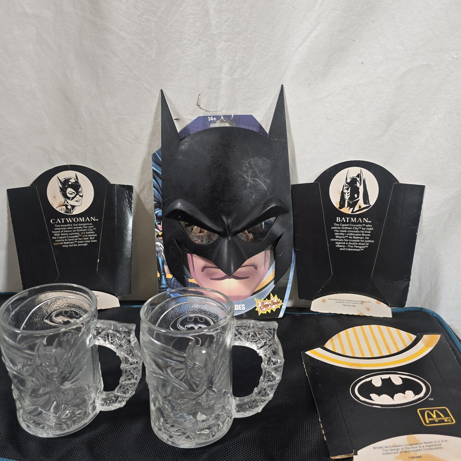 Vintage McDonald's Batman Lot. 1992 fry containers, 2 cups, and a random mask.