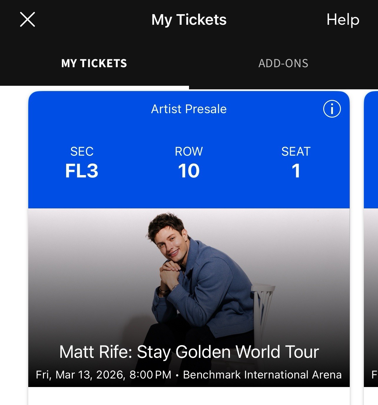 Matt Rife Stay Golden Tour Tampa Florida 2 Tickets