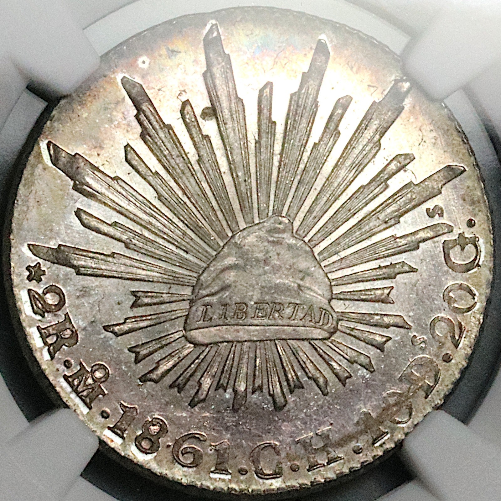 1861-Mo NGC MS 65+ Mexico 2 Reales Gem Near PL Cap Rays Silver Coin (25111001C)