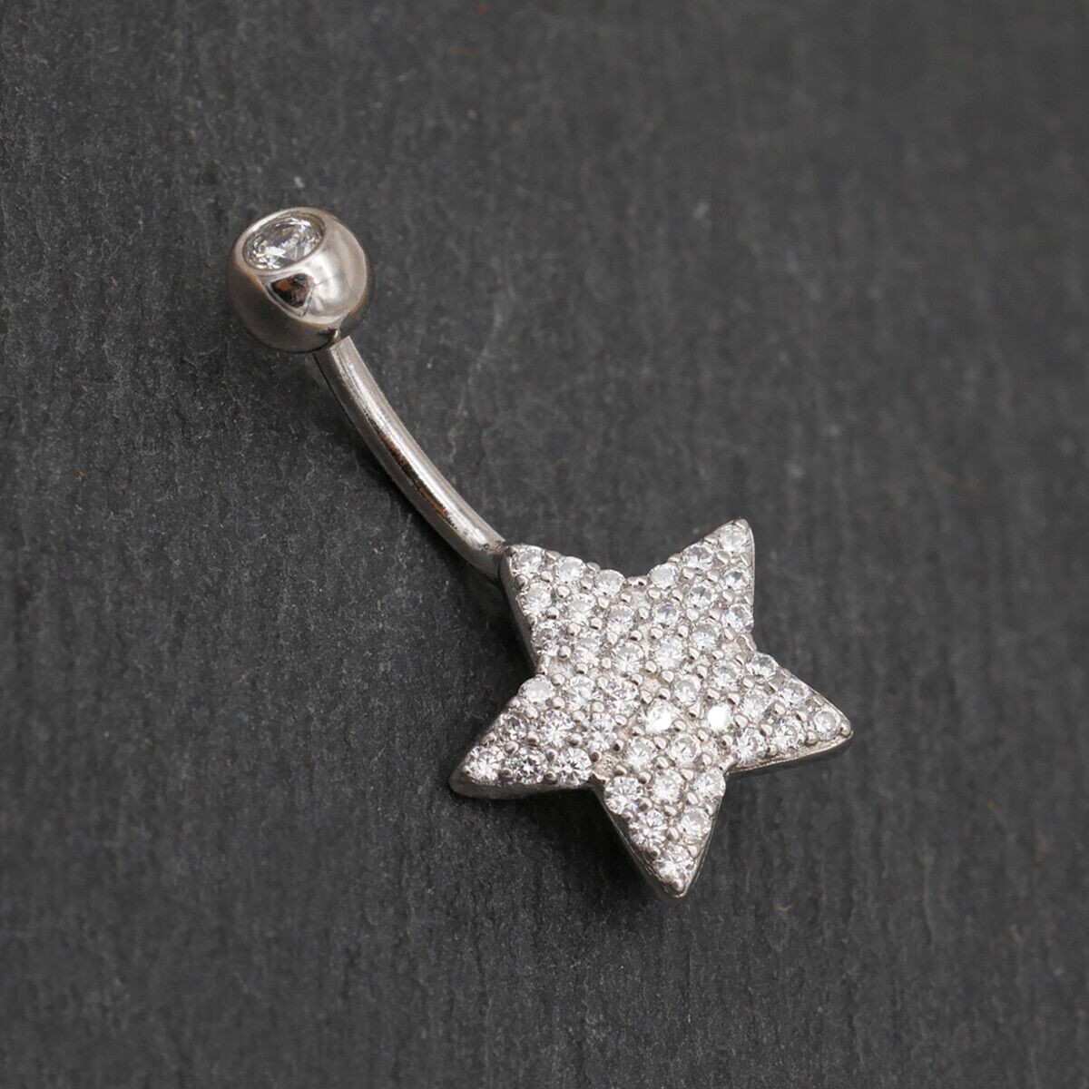 Body Pricing Star Belly Button Round Cut Simulated Diamond 14K White Gold Plated