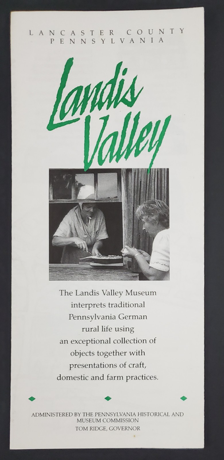 1998 Lancaster PA Landis Valley Museum Interpretive Vintage Travel Brochure