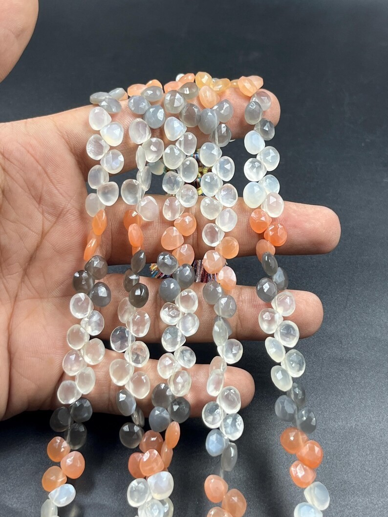 Natural Multi Moonstone Faceted Heart Shape Beads 3x5mm Multi Moonstone Heart Be