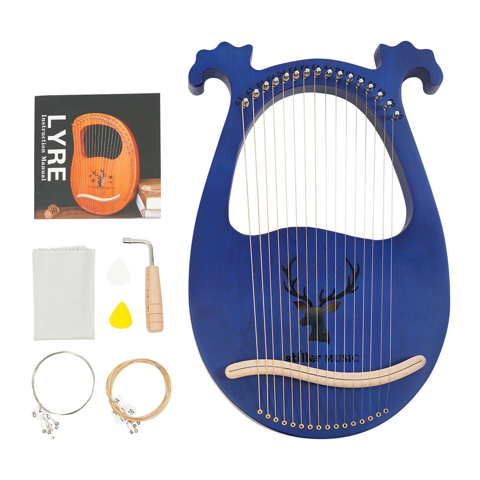 New Lyre Harp,16 Metal String Harp Solid Wood Mahogany with Tuning Wrench Gift