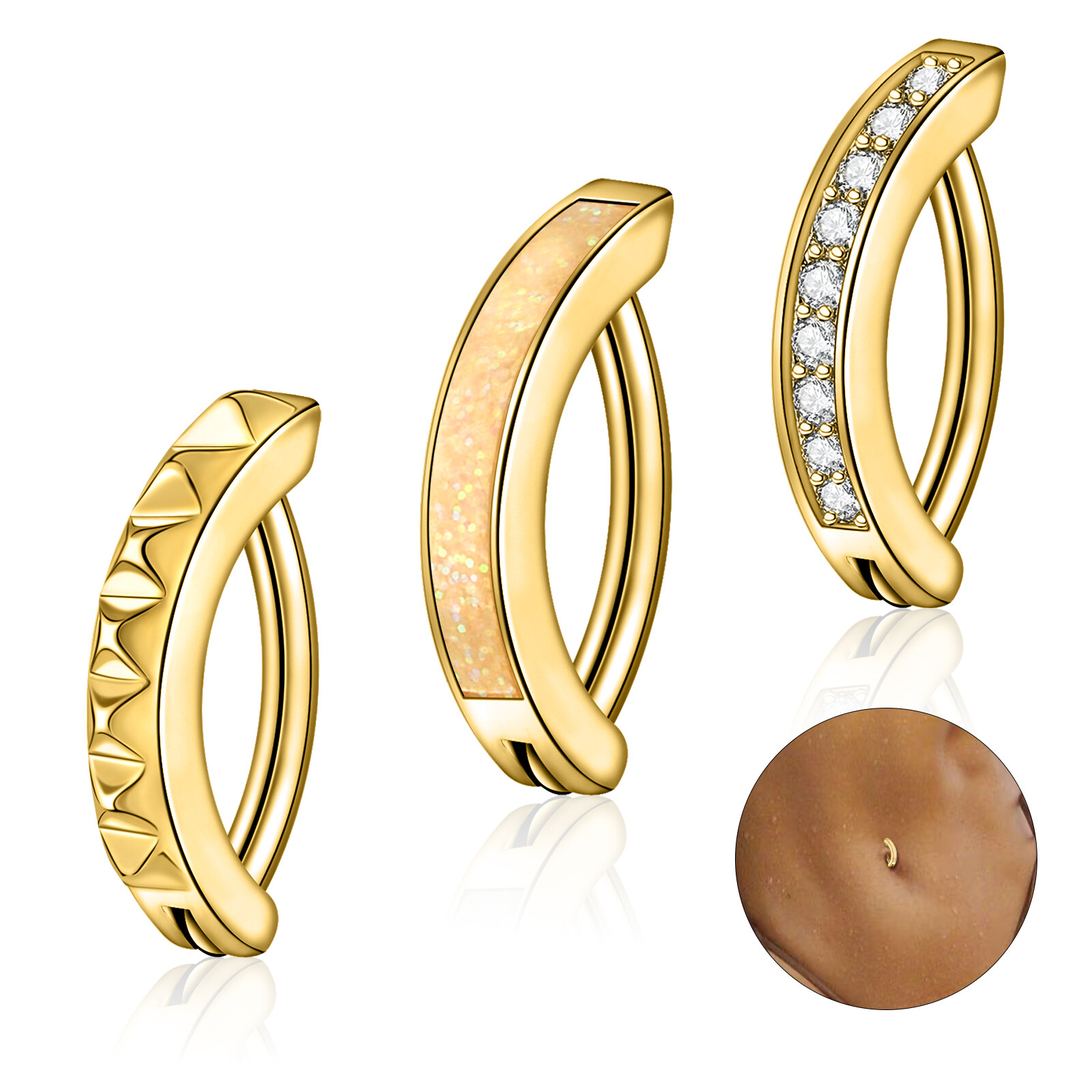 3PCS Surgical Steel Belly Button Ring 14G CZ Navel Rings Body Piercing Jewelry