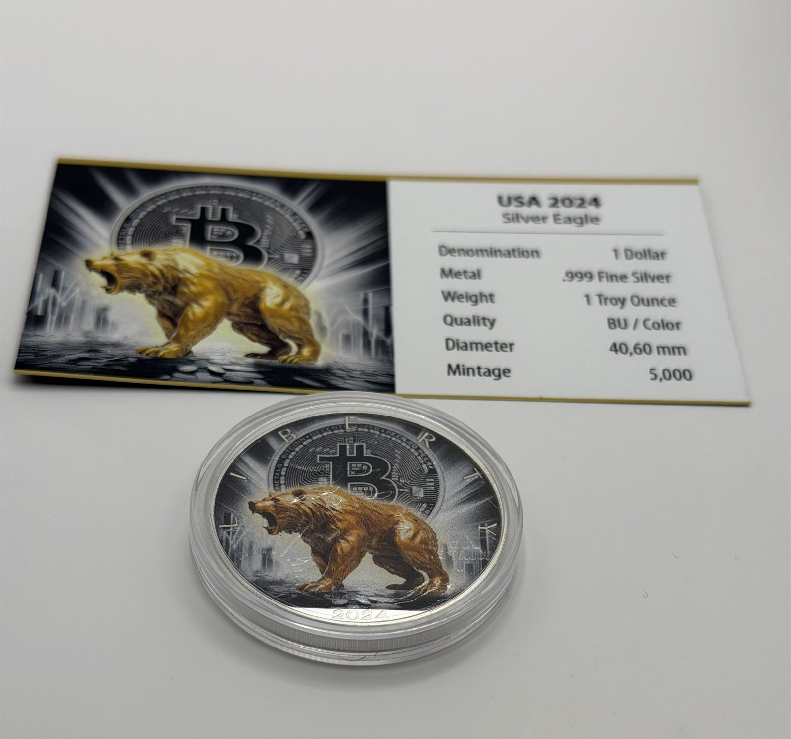 BITCOIN BEAR 1 Oz Silver Coin 1$ USA 2024