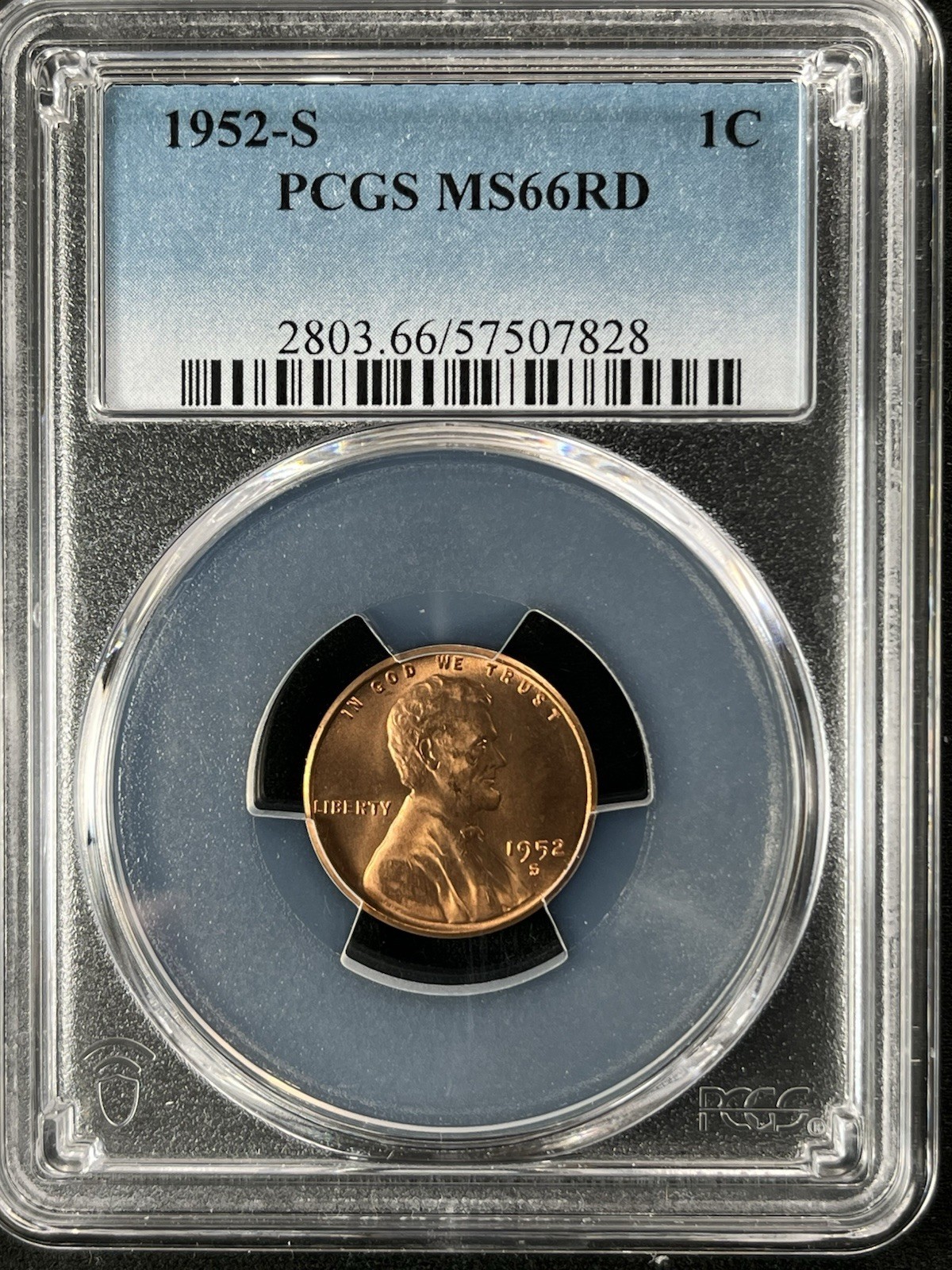 1952-S 1C RD Lincoln Wheat One Cent  PCGS MS66RD  57507828