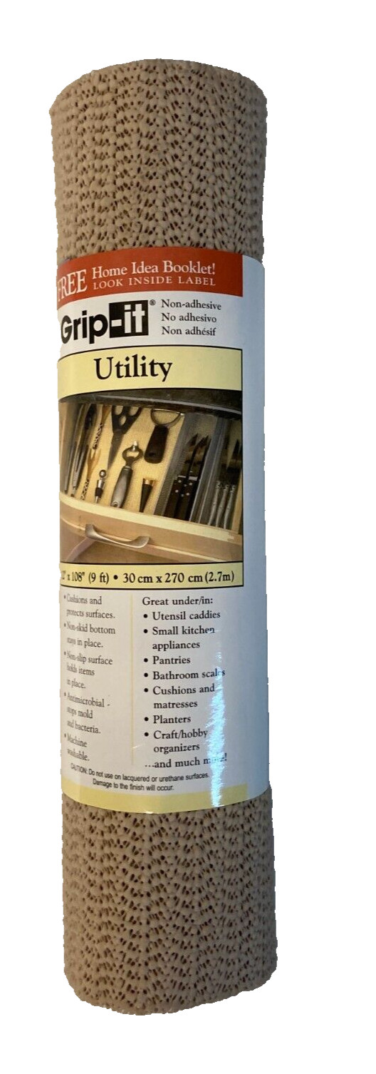 Grip-It Utility Non-Adhesive Shelf Drawer Liner, 12-Inch x 9-feet, Brown NIP