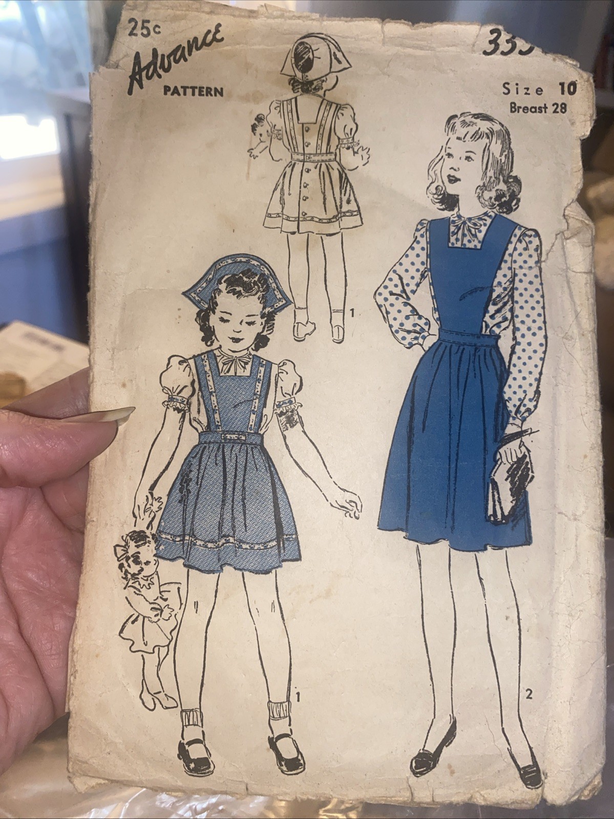 1940’s Advance Pinafore & Hat Sewing Pattern 3330 Size 10 Cut Complete 