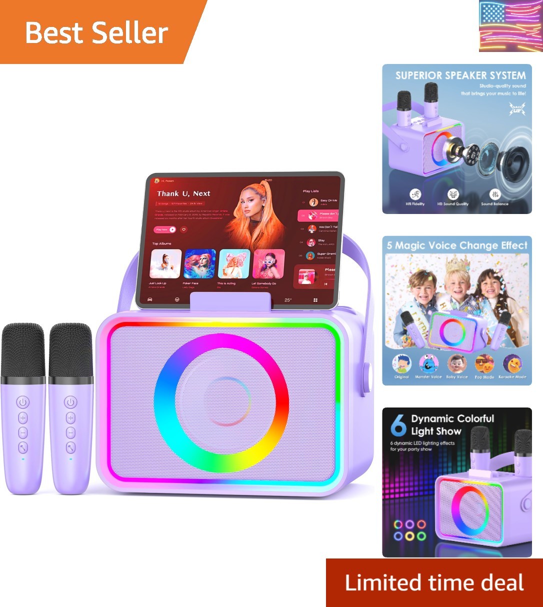 Karaoke Machine,Portable Bluetooth Speaker with 2 Wireless Microphone for Adu...