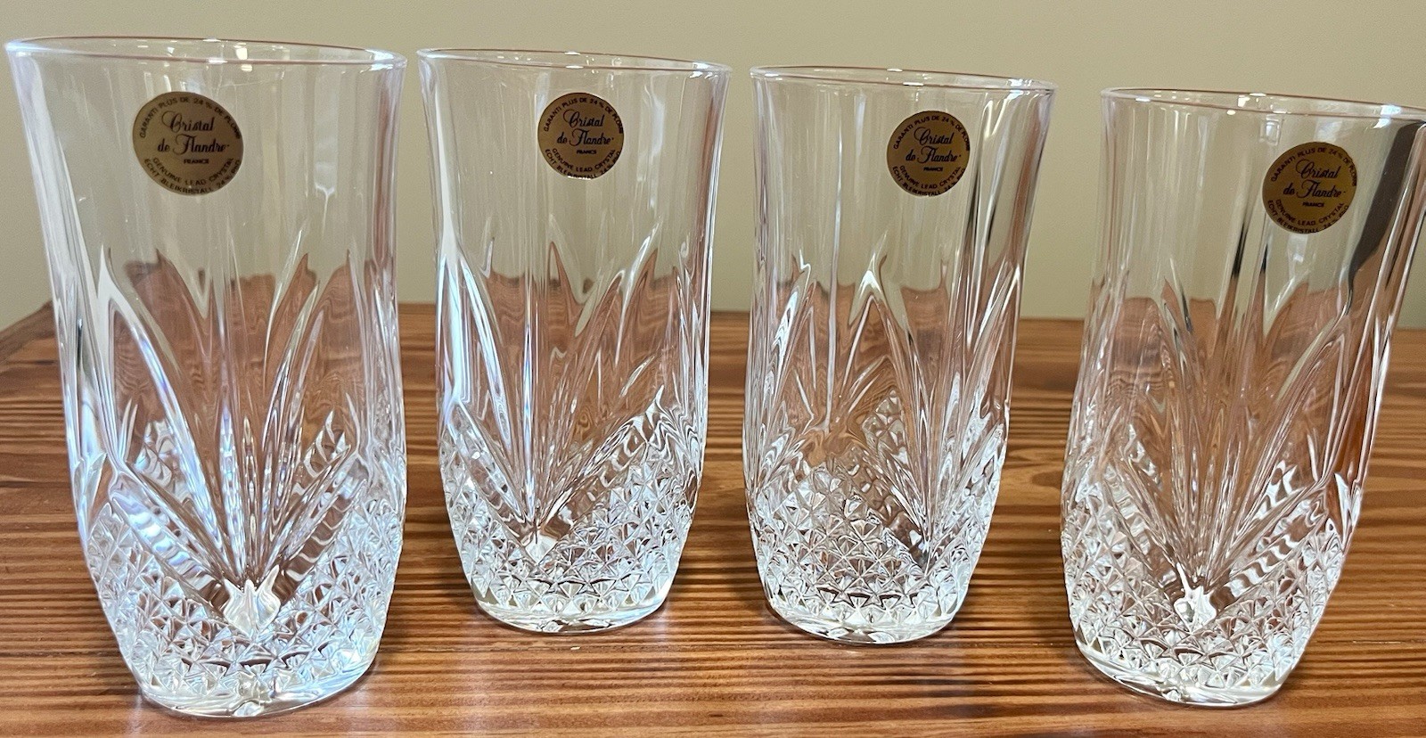 Cristal de Flandre Salzburg Lead Crystal Highball Glasses Set of 4 Vintage