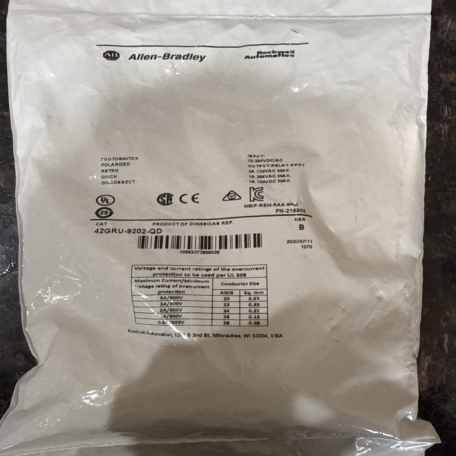 Allen Bradley AB 42GRU-9202-QD Ser B AC/DC Photoelectric Switch Sensor Photoeye