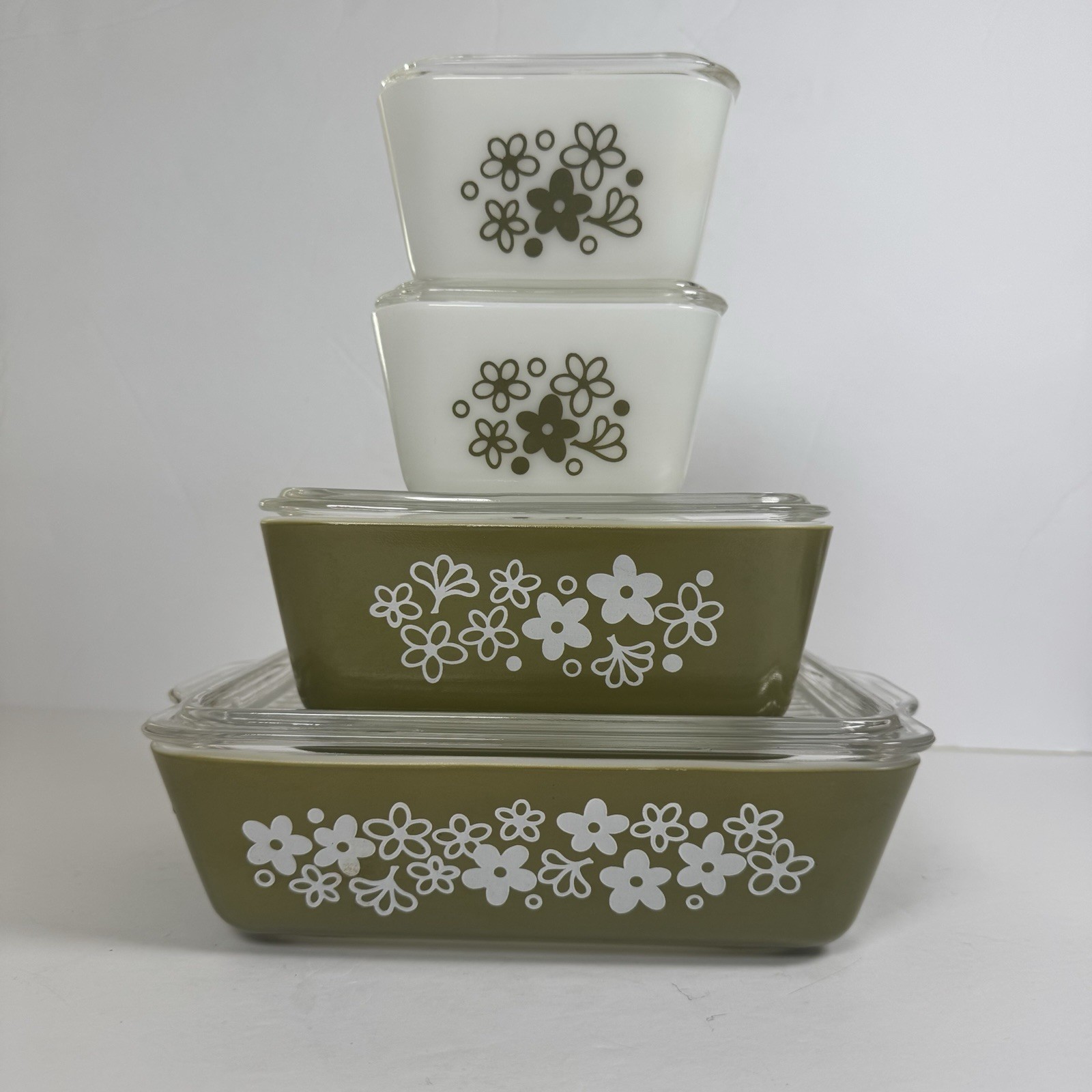 Vintage Pyrex Crazy Daisy Spring Blossom 8 Pc Refrigerator Dish Set 501 502 503