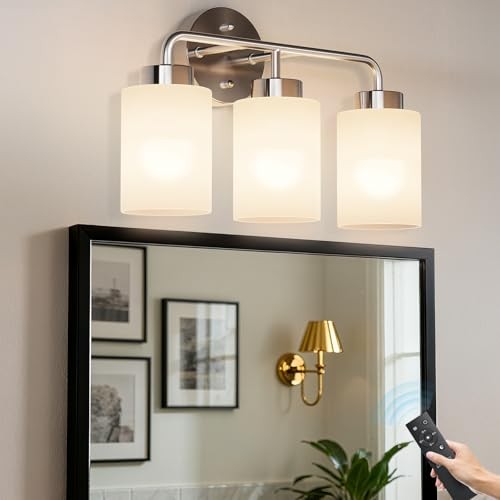  Bathroom Light Fixtures with 3 Stepless Dimmable Bulbs and 3 lights Nickel