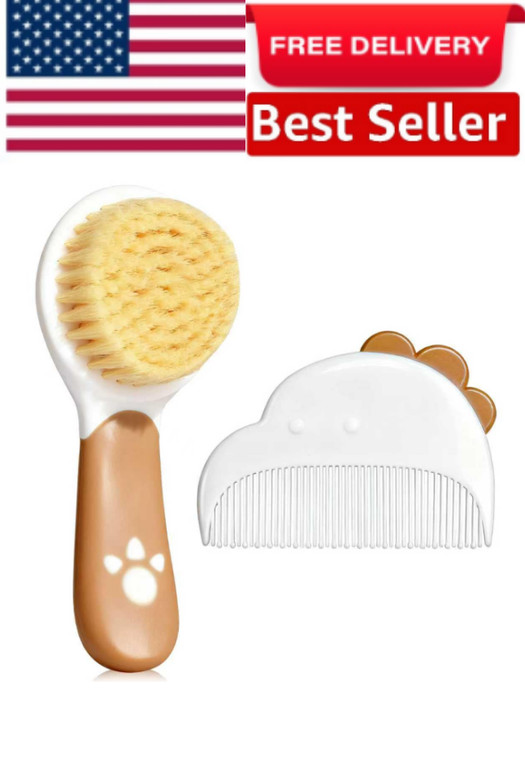 Baby Hair Brush and Comb Set Soft Bristles Cradle Cap Brush for Newborns