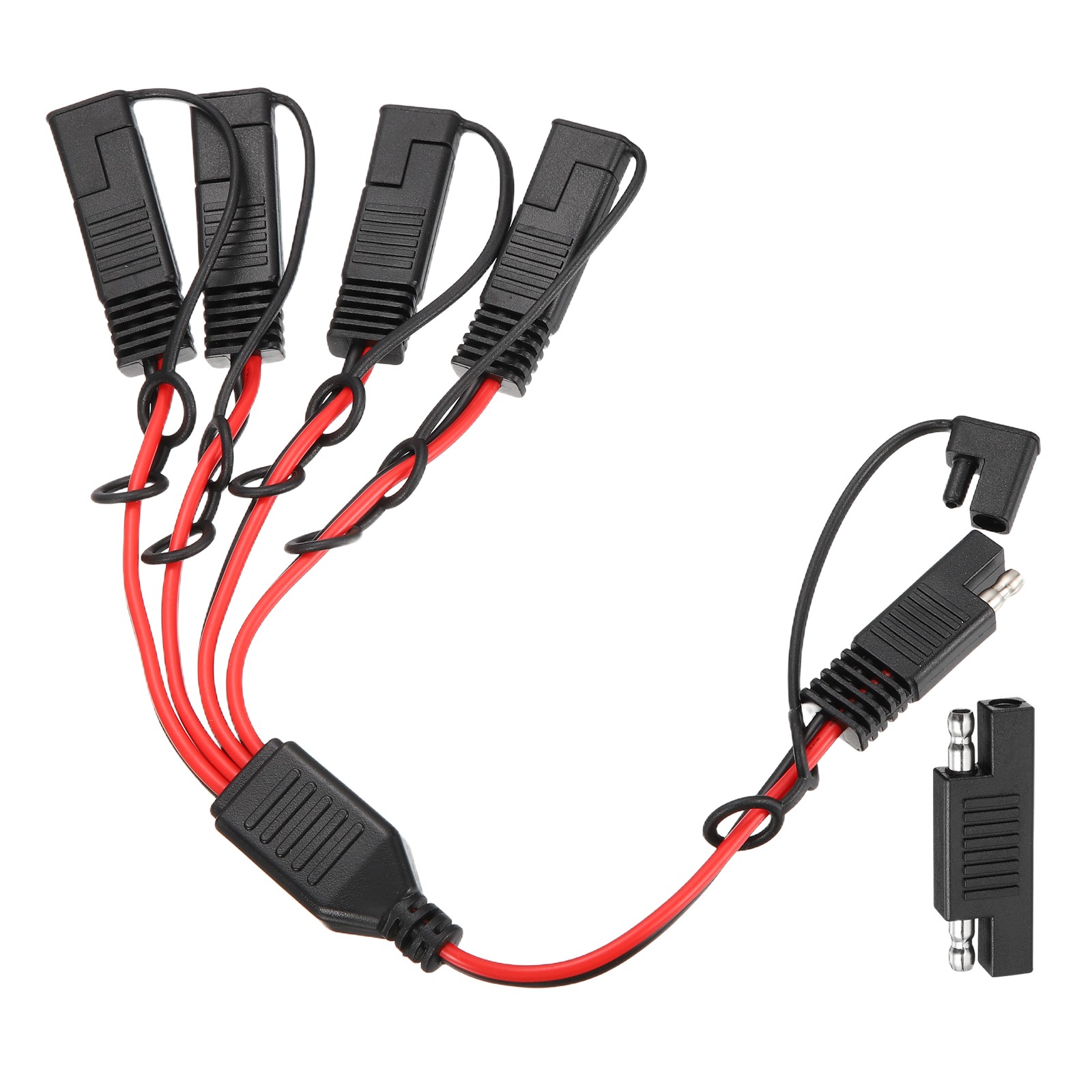 18AWG SAE Y Splitter 1 to 4 Cable 0.8 ft with Caps & Polarity Reverse Adapter