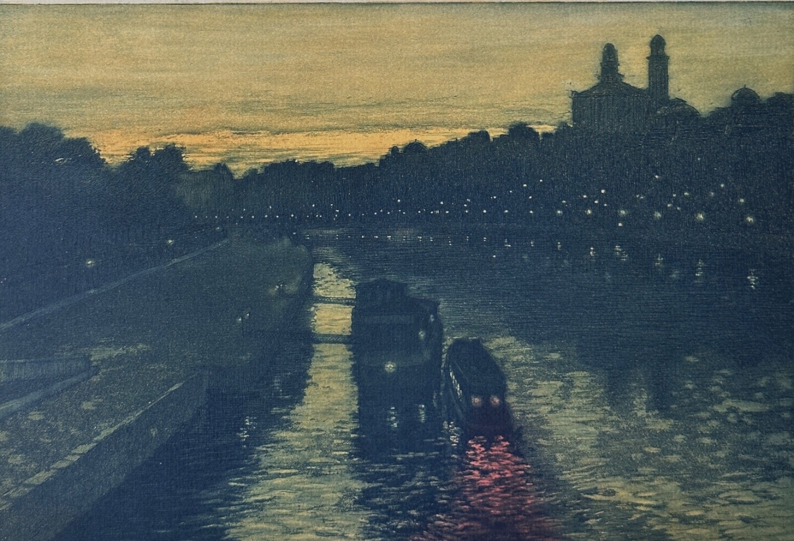 Antique Engraving Paris La Seine La Dark Japonisme Art Nouveau Charles Houdard