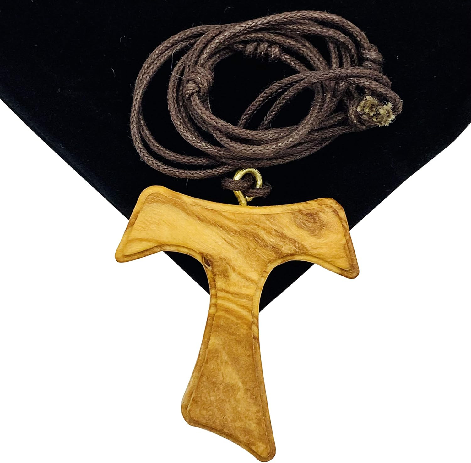 Olive Wood Tau Cross Necklace with Black Gift Bag