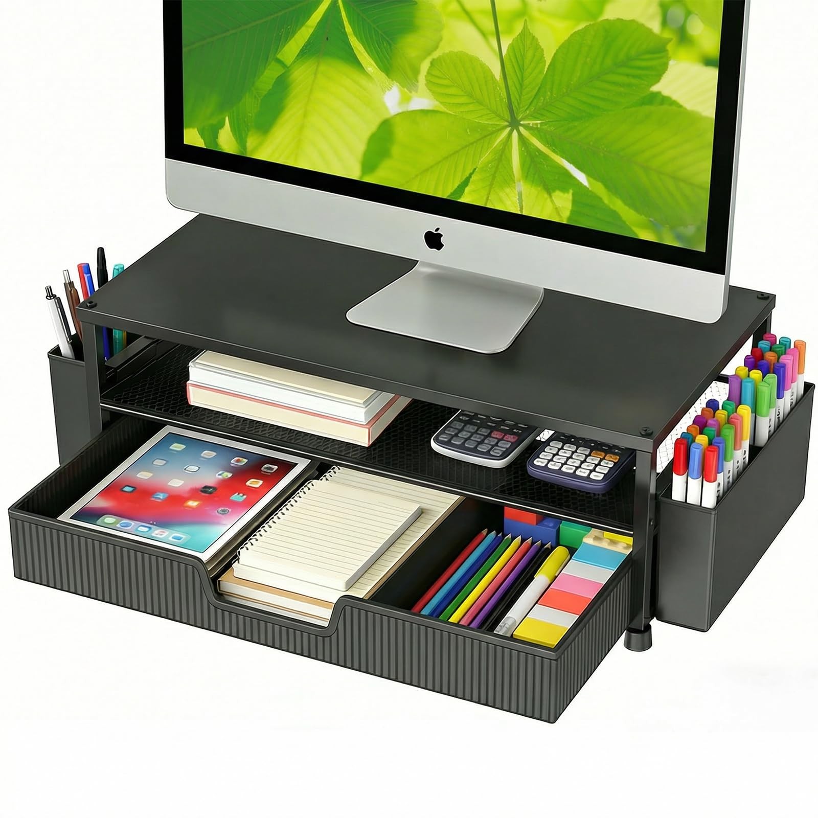 Desk Organizer and Accessories, 2-Tier Computer Monitor Stand Rise with Stora...