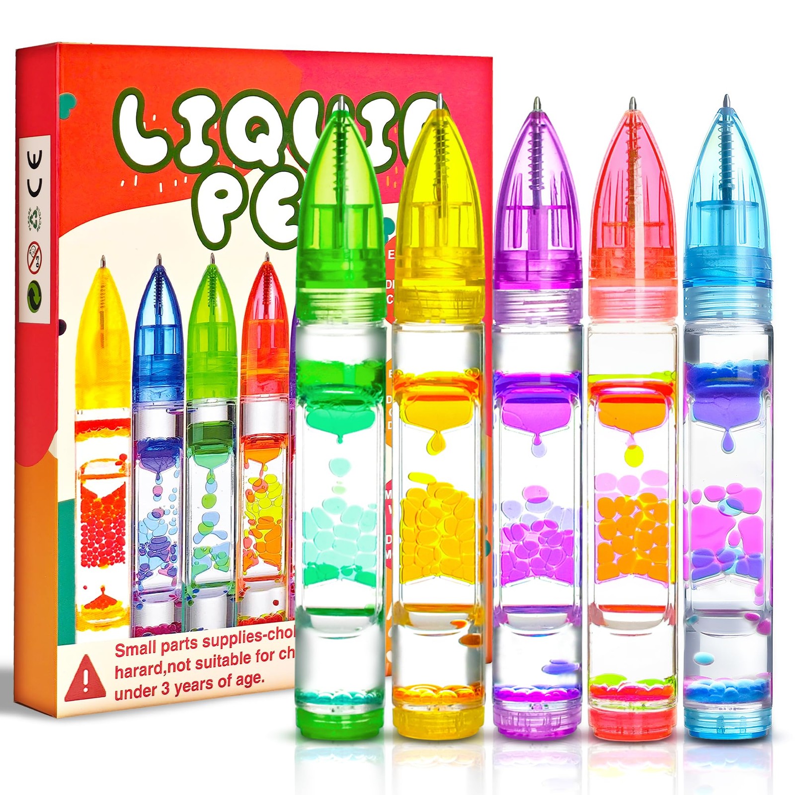 Easter Basket Stuffers for Kids, 5PC Liquid Pen Fidget 0.8 X 6.5 Inches 