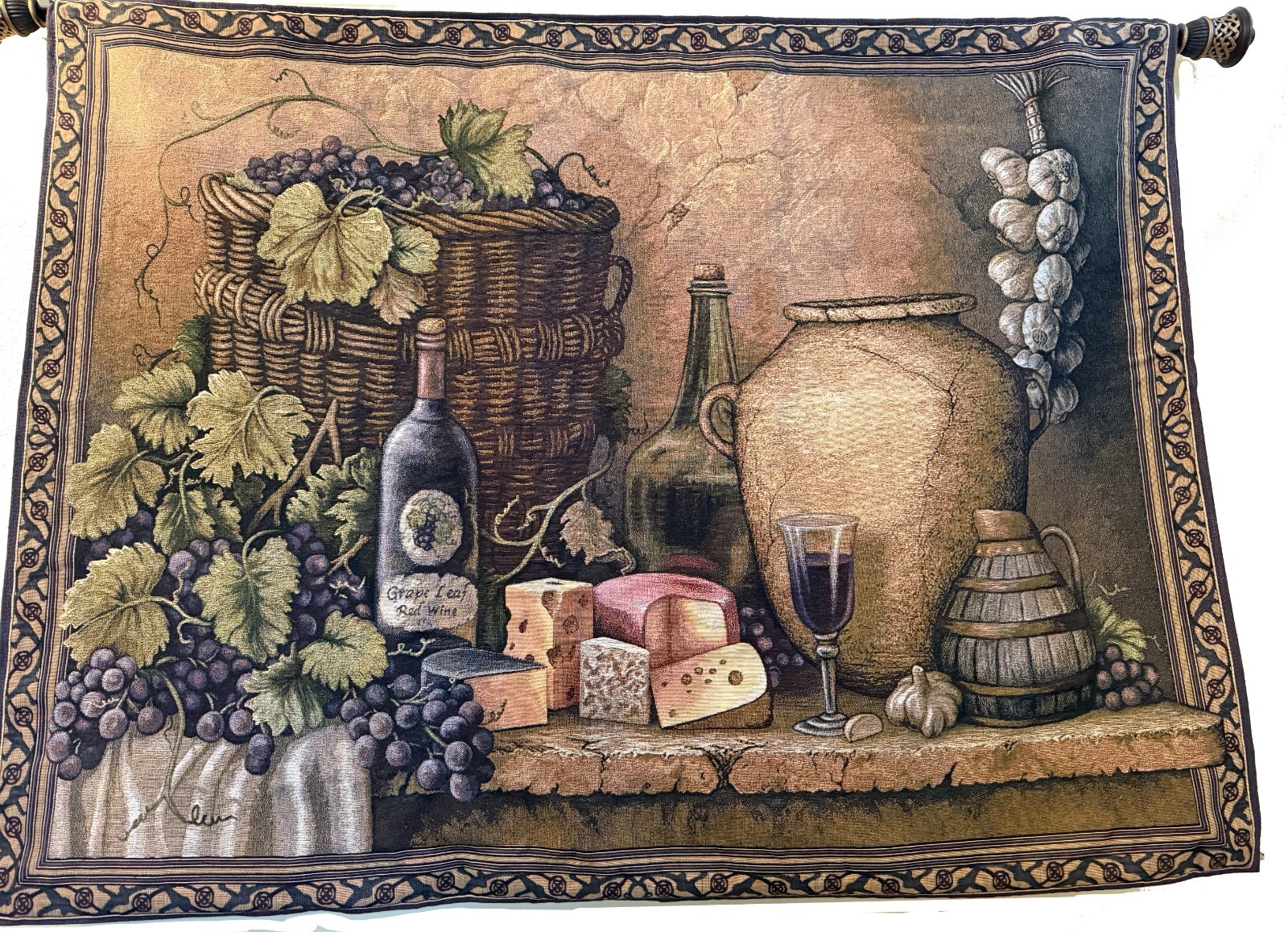 Vintage French Tapestry Wine Tasting Pictorial Wall Decor Tapestry 3x4 ft