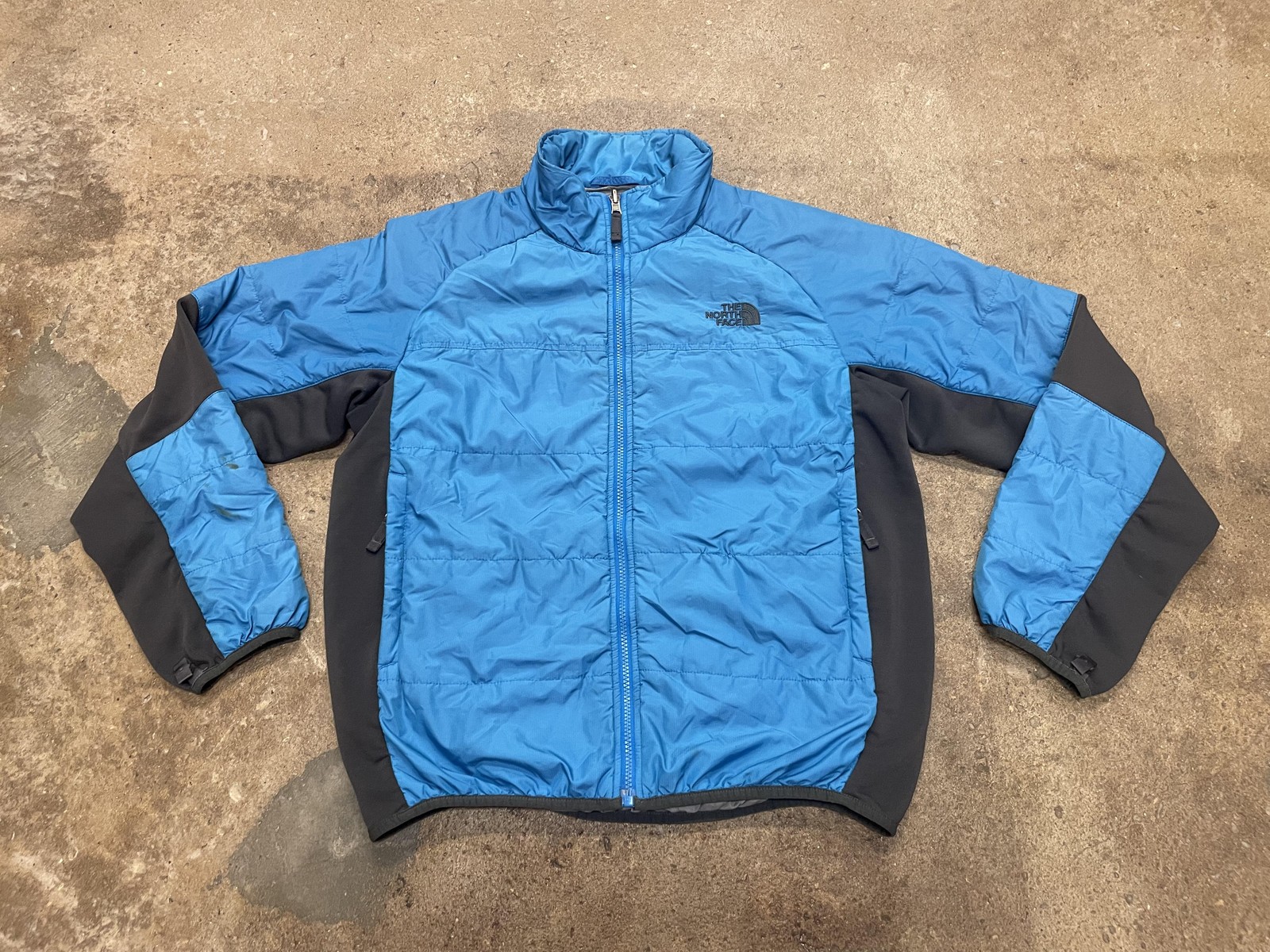 The North Face Jacket Mens Medium Blue Black Quilted Insulated Full Zip Hiking
