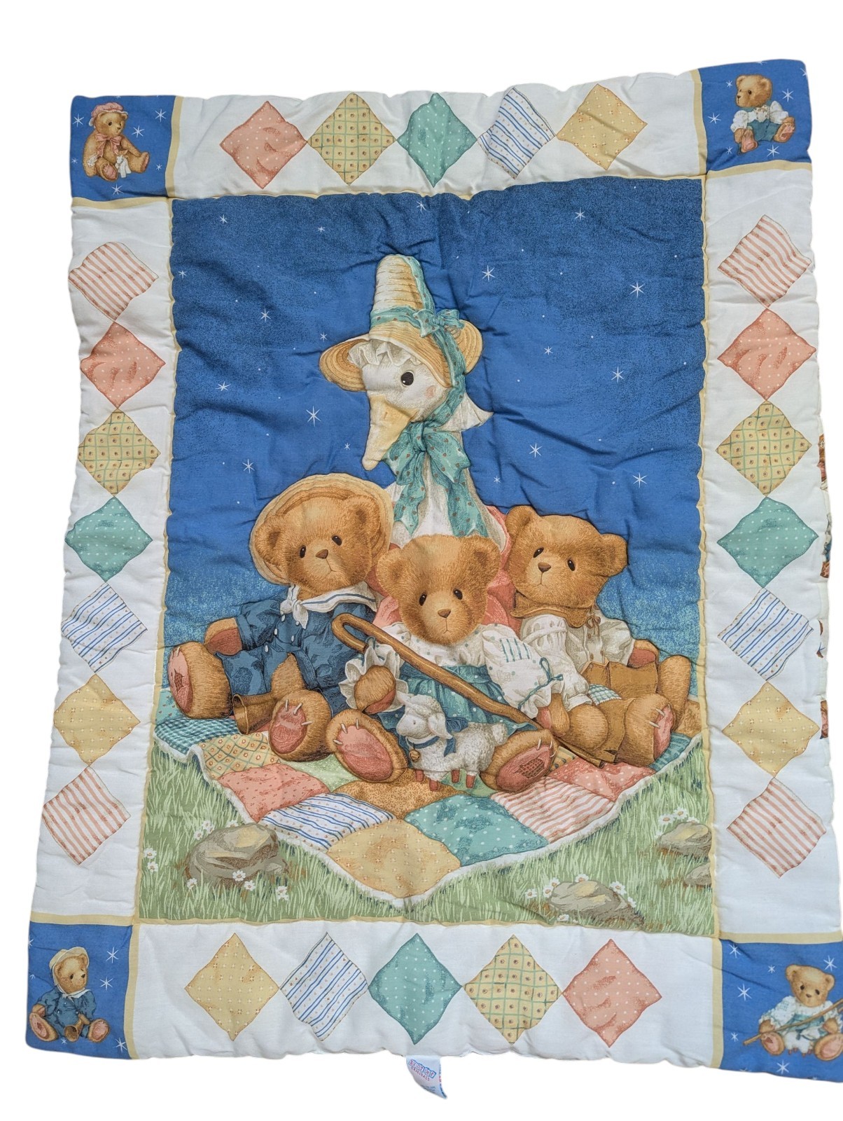Bedtime Originals Mother Goose Teddy Bears Crib quilt comforter blue patchwork