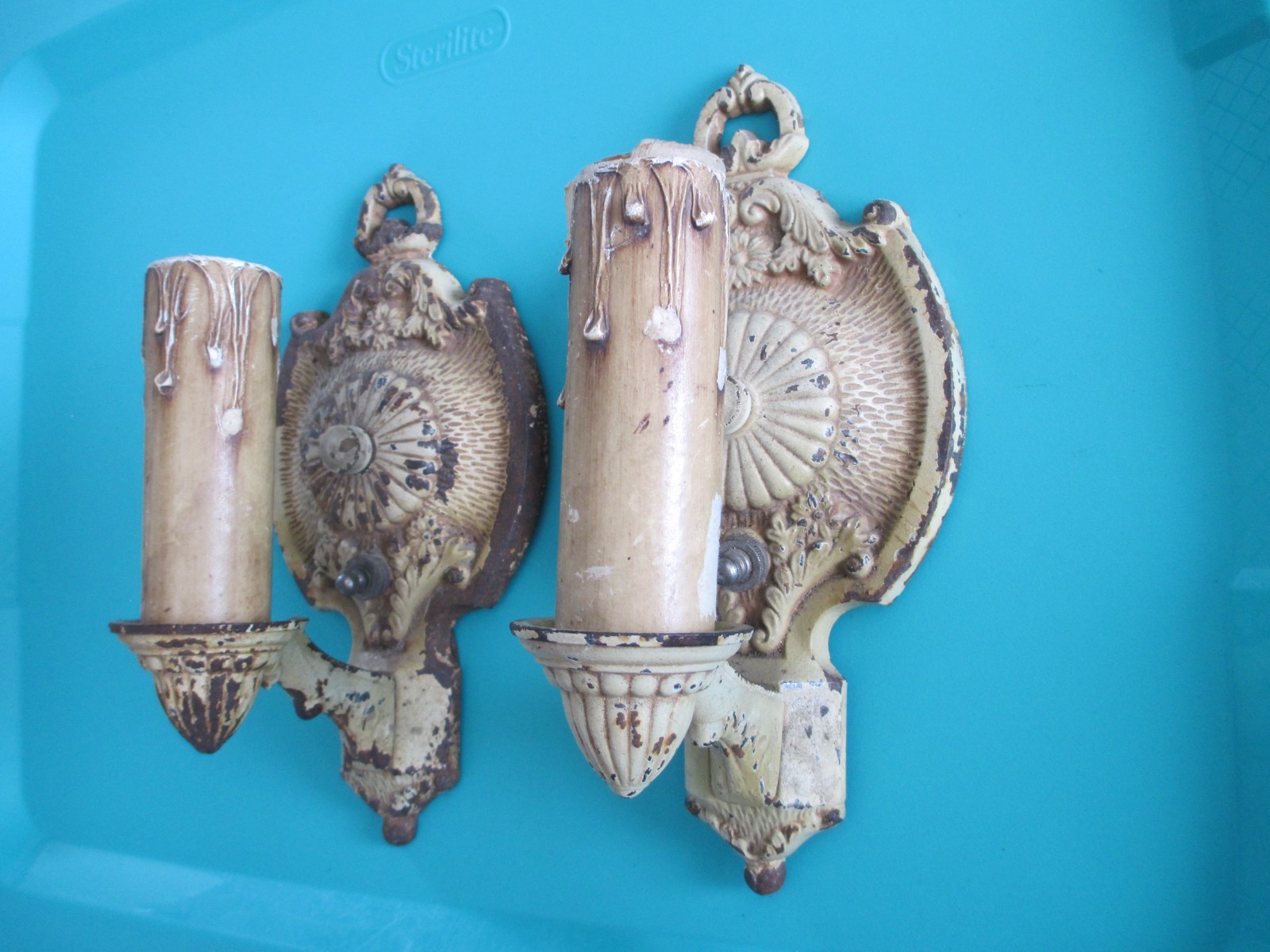 VINTAGE ANTIQUE ART DRCO M.L.P. MARKEL CANDLE WALL SCONCE LIGHT FIXTURES