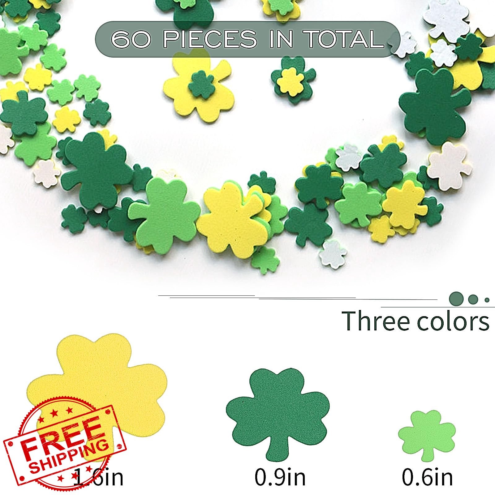 SARATA 80pc Shamrock Foam Stickers St. Patrick's Day Self-Adhesive Green Yellow