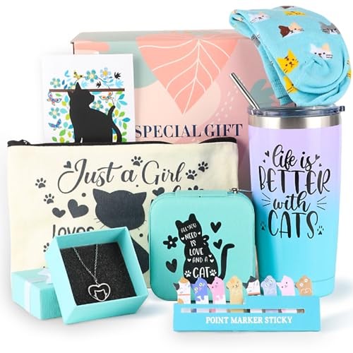 Cat Lover Gifts for Women, Mom Gifts Cat Themed Gift Basket Birthday Teacher 