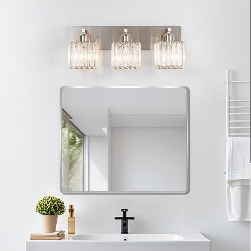 Modern Bathroom Vanity Light 3-Lights, Modern Chrome Crystal Light Fixtures 