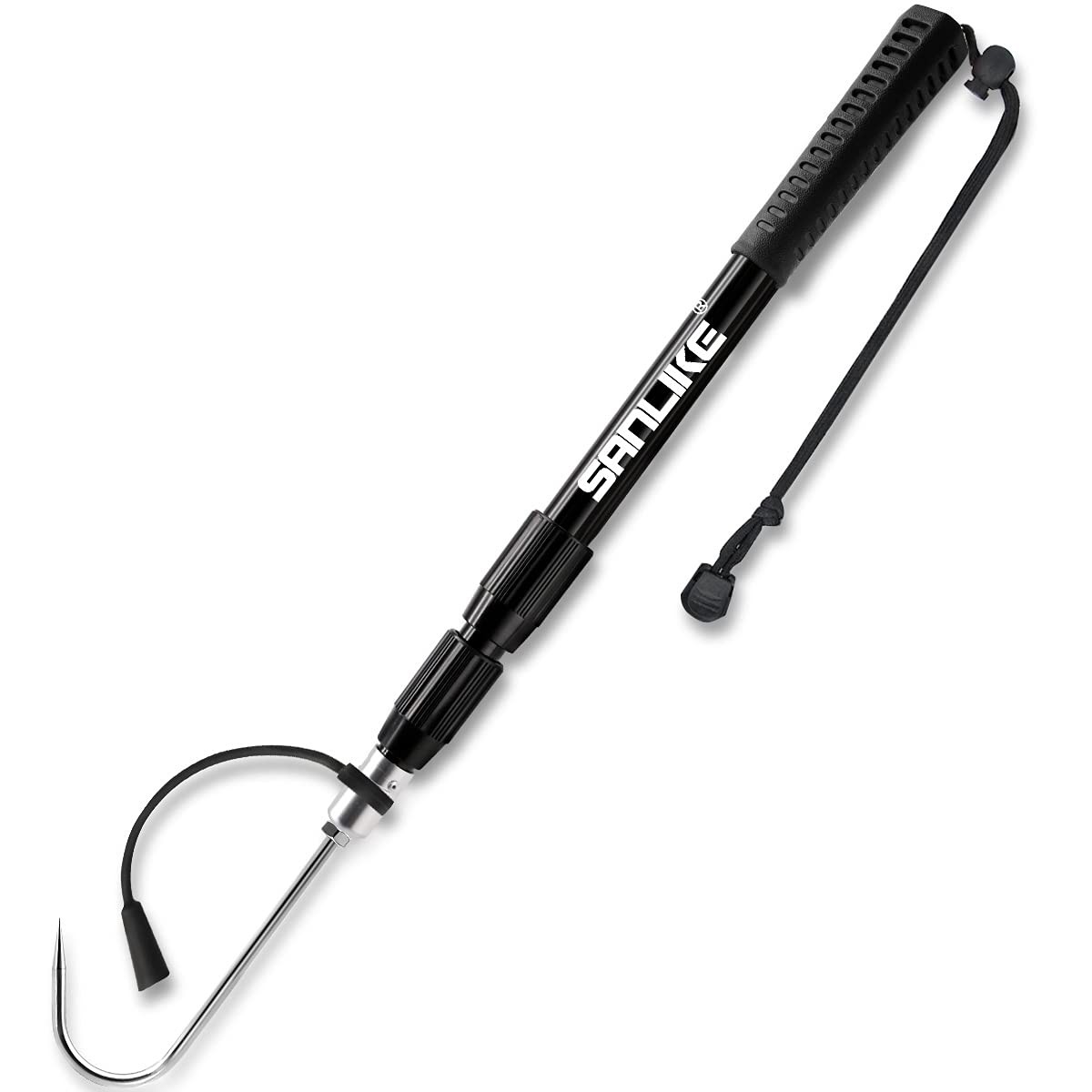 SANLIKE Telescopic Fishing Gaff Stainless Steel Spear Hook Tackle Rubber Handle