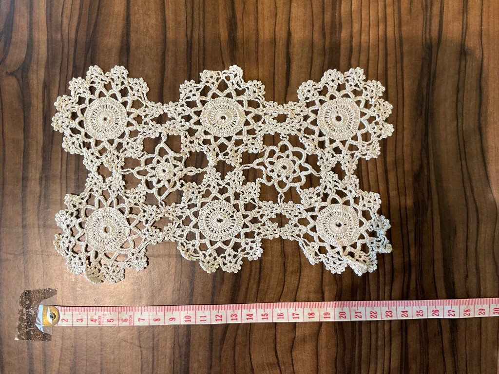 Vintage Handmade  crocheted  Doily cottage core -beige  rectangle
