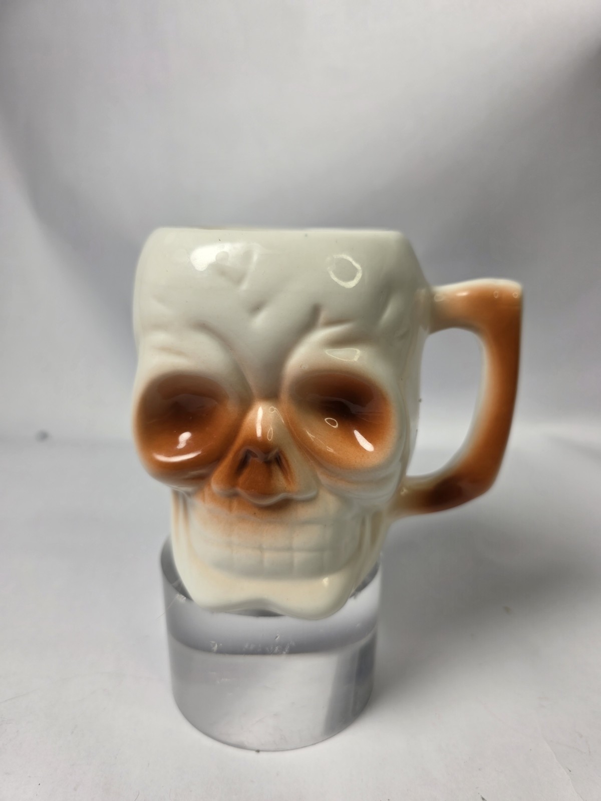 Vintage DW 120 Skull TIKI Mug White/Rust China EUC Spooky Head